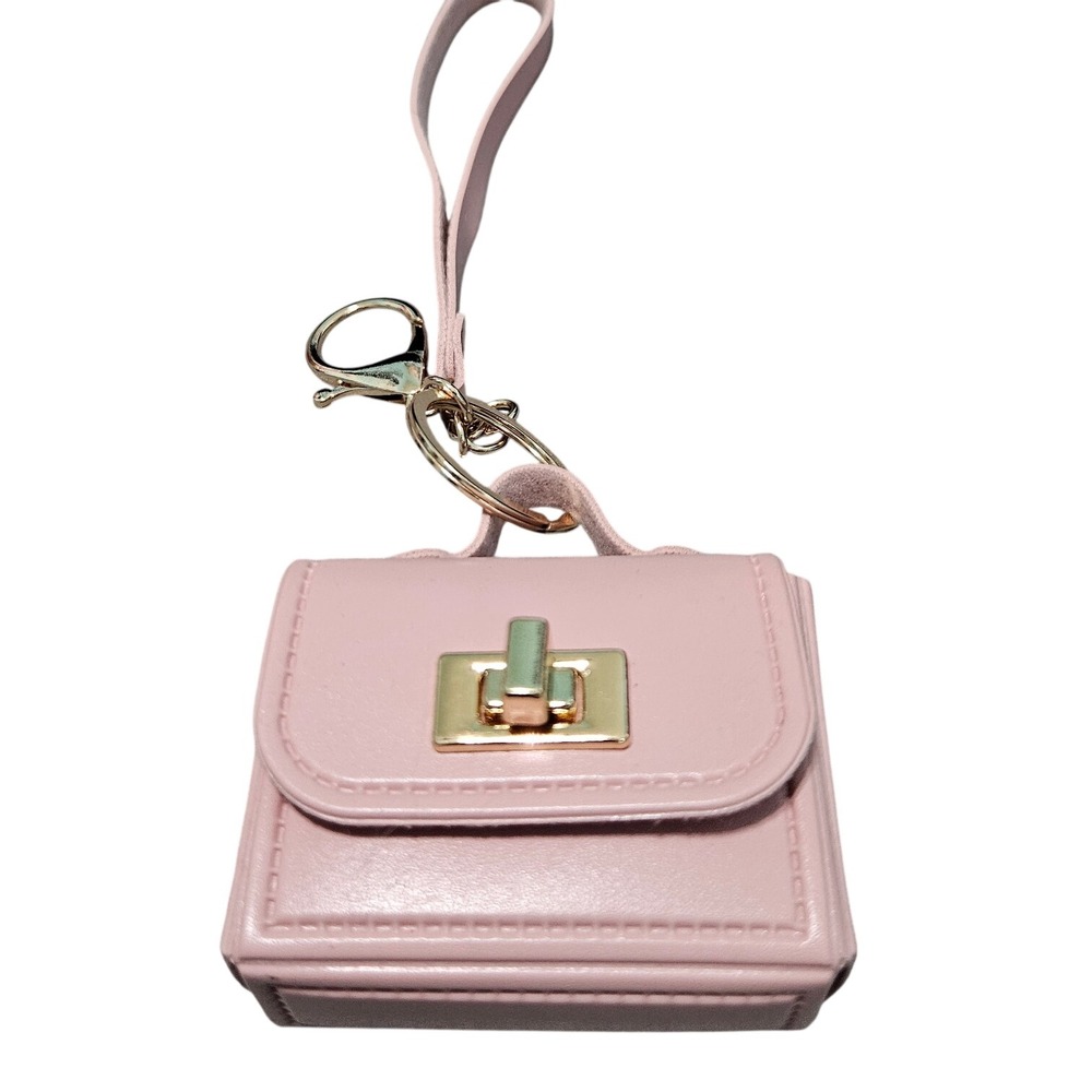Pink Mini Satchel Bag Charm Keychain Coin Purse Faux Leather Gold Hardware